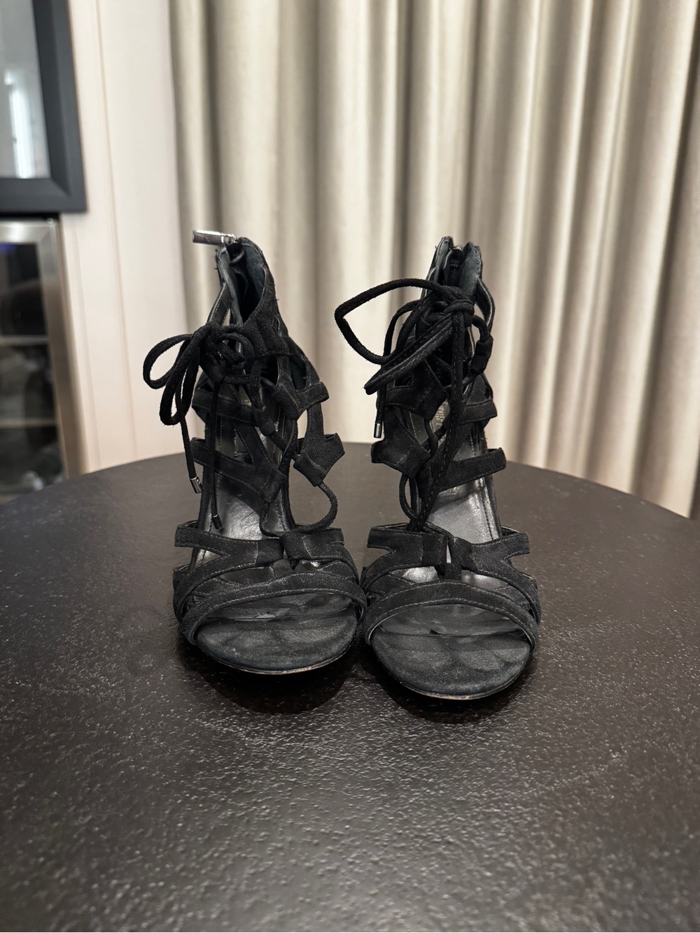 Black Lace-Up Gladiator High Heels by Black